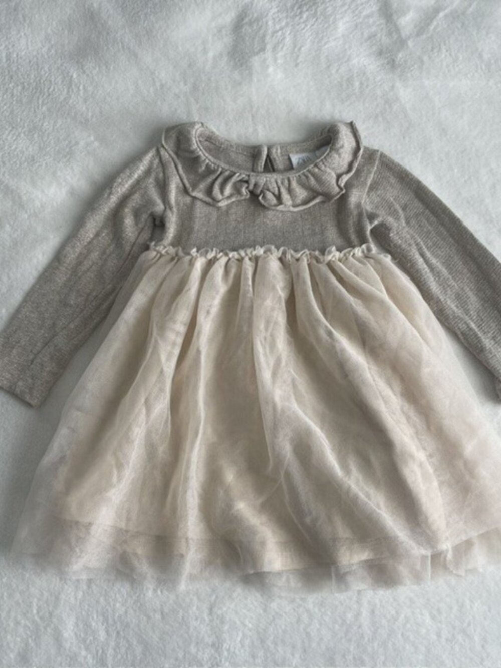 Zara Toddler Girl Metallic Knit & Cream Tulle Holiday Dress 4T